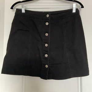 Anthropologie Sans Souci Denim Black Mini Skirt with Metal Buttons Size Medium